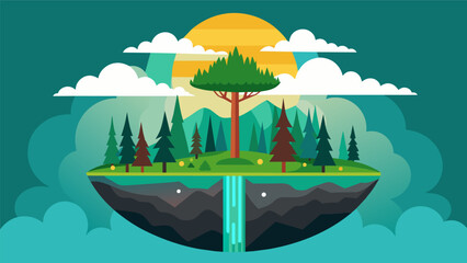 An illustration of a carbon sink with a dense forest absorbing and storing carbon emissions underscoring the crucial role of reforestation in