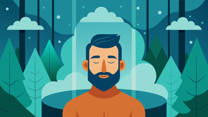 As the infrared saunas heat trates his body a man closes his eyes and imagines himself in a tranquil forest. The saunas detoxifying properties help.