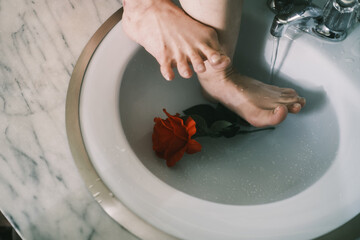 薔薇と女性の足