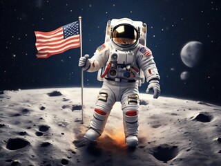 Generative AI. Astronaut Jumping Around On The Surface Of The Moon T-shirt Design
