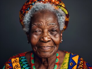Fototapeta premium Portrait photo of elderly African women with dark background