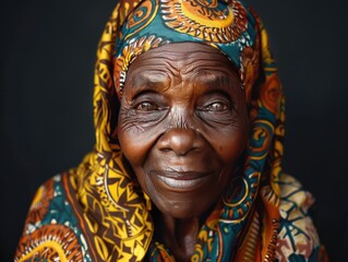 Fototapeta premium Portrait photo of elderly African women with dark background