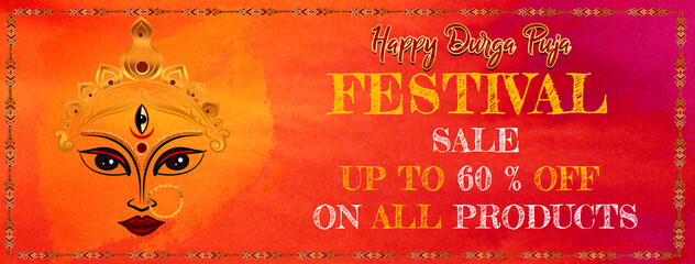 Durga puja Festival Sale Poster Design Template , happy durga puja festival sale banner template design
