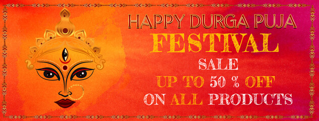 Durga puja Festival Sale Poster Design Template , happy durga puja festival sale banner template design