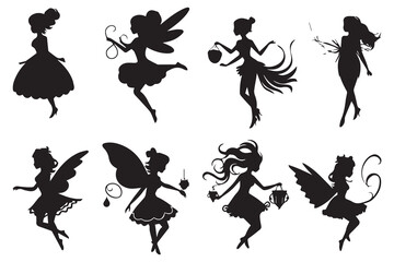 Fairy silhouette vector illustration set