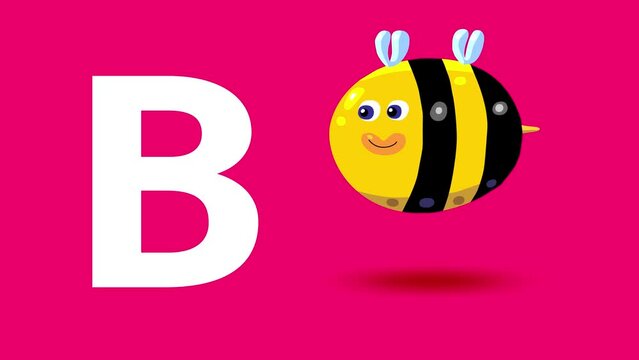 B letter big black like bee cartoon animation. Animal loop. Educational serie with bold style character for children. Good for education movies, presentation, learning alphabet, etc...