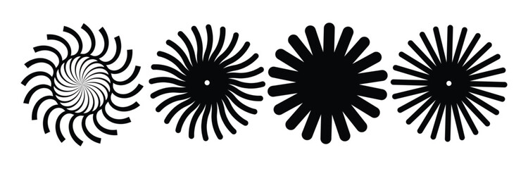 Sunburst, Rays, beams, starburst, radial lines abstract circular geometric shape design collection. Radial circle lines.