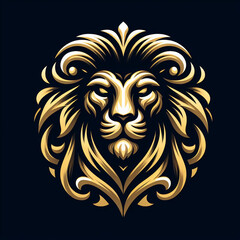 Elegant lion head mane logo icon in yellow and black fancy