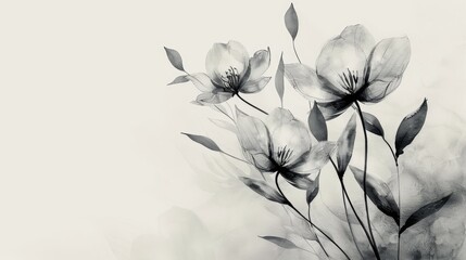 Monochrome image of summer flowers on a light background.