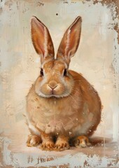 Oil painting of a clsoe up on pale rabbit isolated animal mammal rodent.