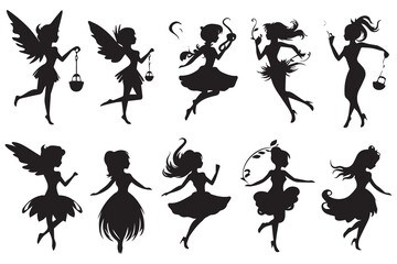 Fairy silhouette vector illustration set