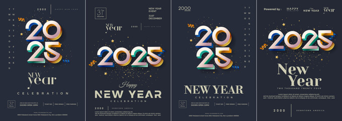 Happy new year cover design, poster. With colorful 3d numbers. Premium vector design for happy new year 2025 celebration.