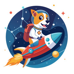 Determined dog astronaut piloting a spaceship through the cosmos, with constellations twinkling around them