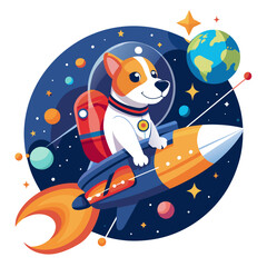 Determined dog astronaut piloting a spaceship through the cosmos, with constellations twinkling around them