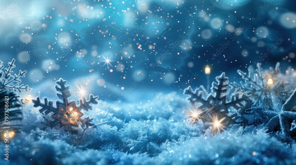 Poster abstract winter background with snowflakes and empty copy space. generate ai image