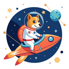 Determined dog astronaut piloting a spaceship through the cosmos, with constellations twinkling around them