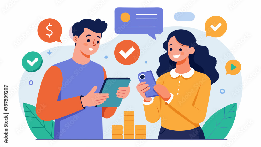Poster a couple is shown utilizing a fintech budgeting app together emphasizing the importance of communica
