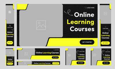 Trendy learning courses web set banner design, education platform web bundle banner design for social media post, fully customizable vector eps 10 file format