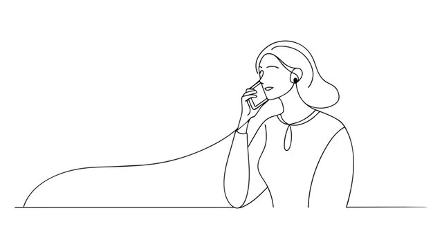 recommend clip art:  Woman talking phone continuous line art vector illustration on white background