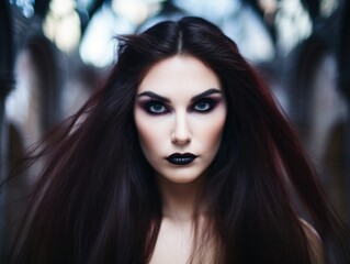 Fototapeta premium a woman with dark hair and black lipstick