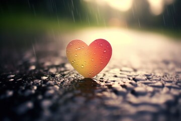 Fototapeta premium a heart shaped object on wet pavement