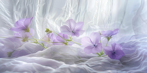 Whimsical Purple Flowers Draping Over Silken Fabric