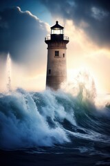 Naklejka na ściany i meble a lighthouse in the ocean