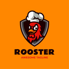 Vector Logo Illustration Rooster Mascot Cartoon Style.