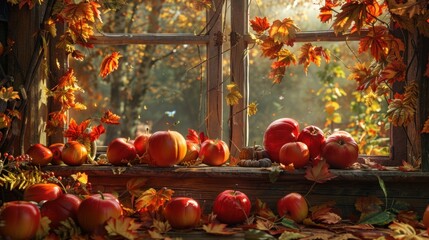 Crisp apples and pumpkin spice evoke memories of autumn days gone by, cherished traditions in the northern realms. - obrazy, fototapety, plakaty