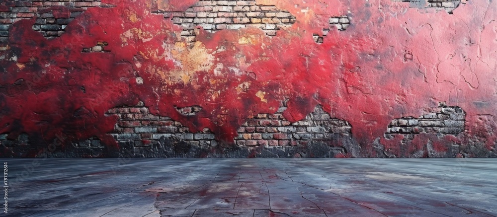 Poster vivid painting showing a red brick wall merging seamlessly with a similar wall, creating a harmoniou