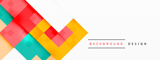 A vibrant geometric background featuring rectangles and triangles with a diagonal arrow. The pattern is in magenta color, creating an artistic logo or paper product design