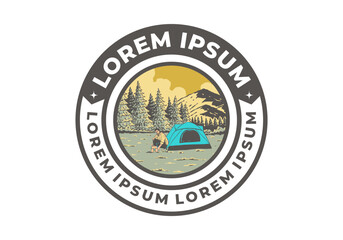 Camping alone in nature. Vintage outdoor illustration badge design