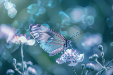 Tranquil Butterfly on Delicate Flowers in Serene Light