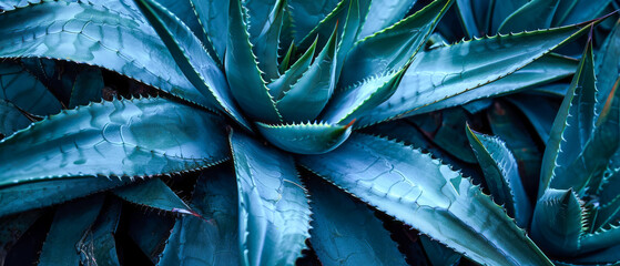 A close up of a blue cactus with many spines - Powered by Adobe