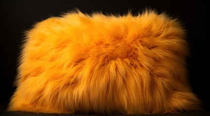 a yellow furry object on a black background