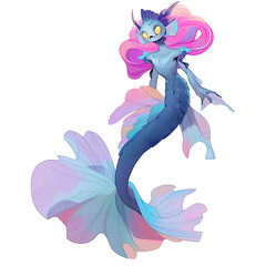 An illustration of a mermaid with yellow eyes