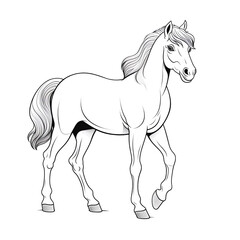 Obraz na płótnie Canvas White line drawing of a horse on a black background
