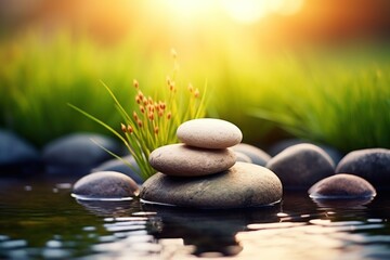 a stack of rocks in water