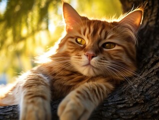 Fototapeta premium a cat lying on a tree branch