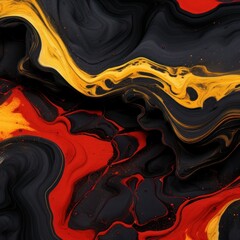 Obraz premium a black and orange liquid with yellow streaks