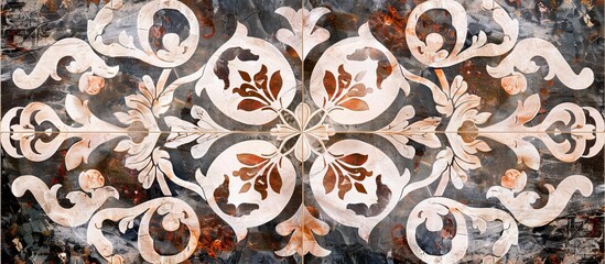 Intricate design detail on a luxurious marble floor, showcasing a beautiful decorative pattern in close-up view