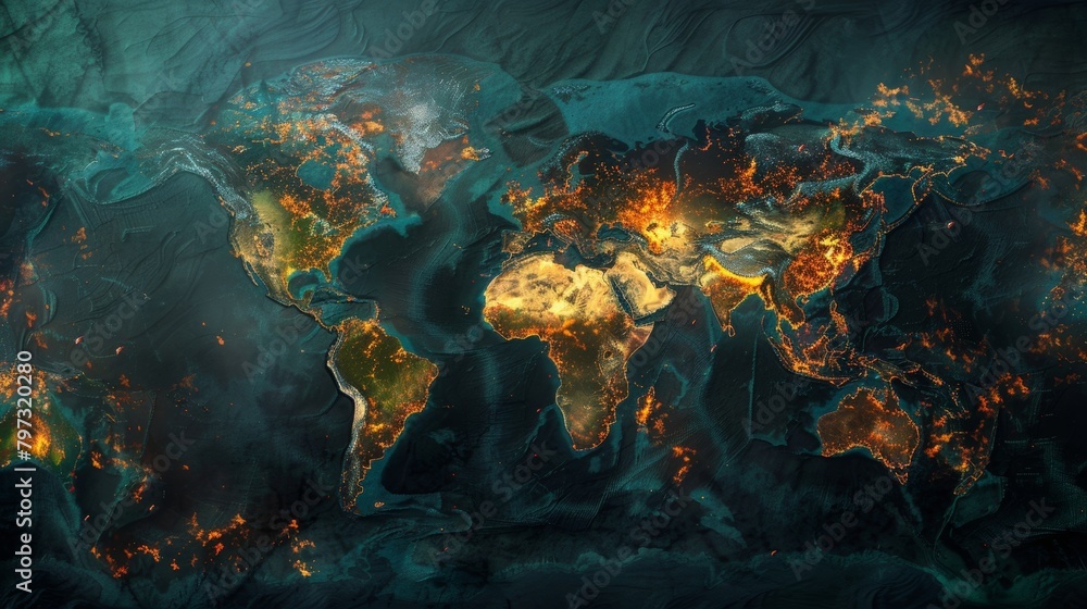Poster a map displaying the locations of active geothermal power plants globally emphasizing the widespread