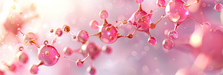 red pink  abstract oil bubbles or face serum background. pink Oil and water bubbles molecule ,pink Bubbles oil or collagen serum for cosmetic product, banner poster	
