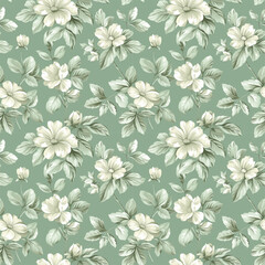 Floral green color, form natural, seamless fabric pattern.
