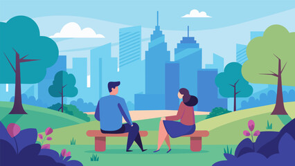 The stillness of the park created a sacred space for their intimate conversation far away from the chaos of the city.. Vector illustration