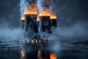 Imposing Nuclear Power Plant Emitting Billowing Smoke Against Gloomy Skies in Cinematic Photographic Style