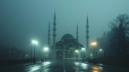 Fototapeta na wymiar A beautiful serene mosque background for graphic design