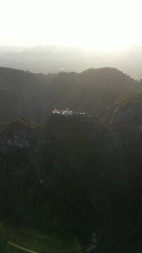 Drone video of the beautiful Tiger cave temple at the top of the mountain