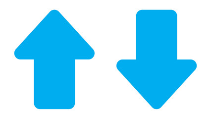 Bold blue directional arrows pointing up and down representing data movement or financial market trends, set against a crisp white background for. © esman