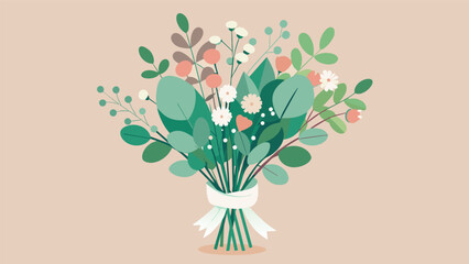 The inviting aroma of eucalyptus and whimsical accents of dainty babys breath add a touch of charm to a romantic bouquet handcrafted at a floral.
